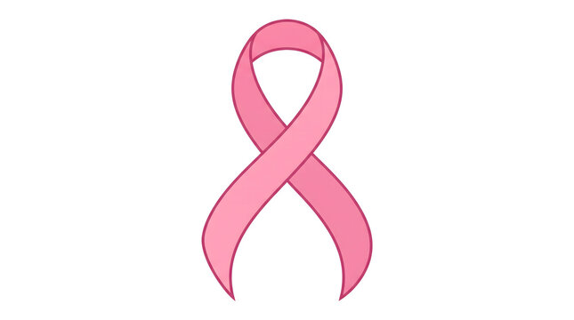 A pink ribbon symbol representing breast cancer awareness and support for patients isolated on a white background
