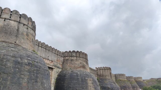 Kumbhalgarh, Rajasthan, India 15 September 2026: Footage of Kumbhalgarh Fort shot against a beautiful sky during daylight

