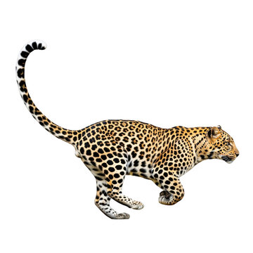 A leopard is walking with its tail up