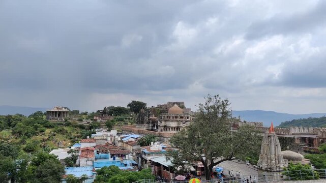 Kumbhalgarh, Rajasthan, India 15 September 2026: Footage of Kumbhalgarh Fort shot against a beautiful sky during daylight

