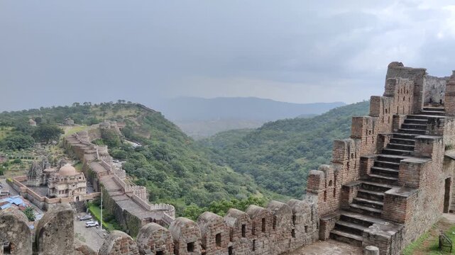 Kumbhalgarh, Rajasthan, India 15 September 2026: Footage of Kumbhalgarh Fort shot against a beautiful sky during daylight

