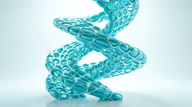 Detailed 3d illustration of a double helix dna structure with intricate molecular details and vibrant teal color
