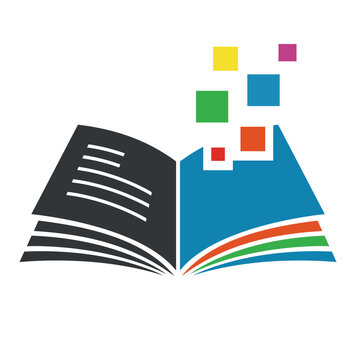 Logo design combining book and digital pixels, modern design vector.