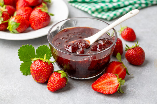 Homemade delicious strawberry jam and strawberry