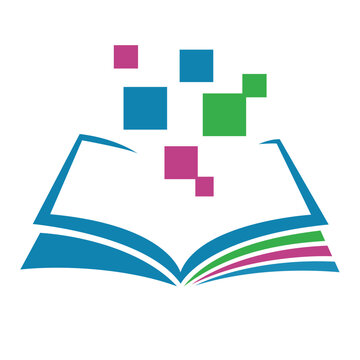 Logo design combining book and digital pixels, modern design vector.