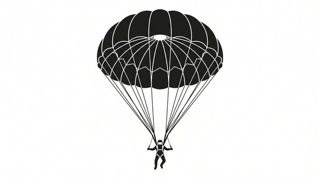 Parachutist skydiving with round parachute isolated on white background. Skydiver in air extreme sport concept symbol. Vector illustration
