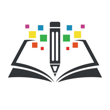 Logo design combining book and digital pixels, modern design vector.
