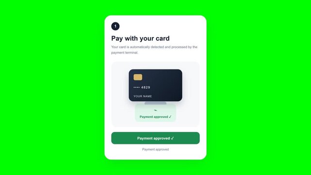Credit card payment processing ui animation on green screen