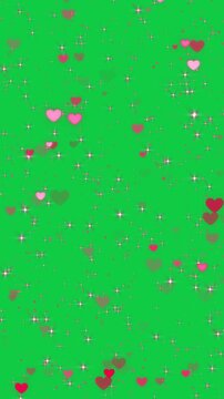  valentines day hearts neon lights and glitter stars pattern green screen animation,chroma key shiny glowing heart romantic love celebration overlay social media vertical motion design element
