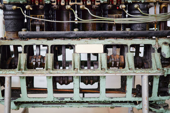 Close-Up View of Vintage Industrial Machinery with Complex Mechanisms