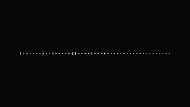 White waveform frequency visualizer, black background dynamic audio spectrum animation, music equalizer rhythm bars, podcast voice signal meter, digital recording effect, futuristic