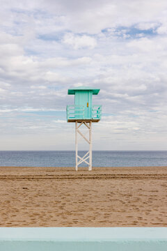 Lifeguard tower on beach in La Linea, Spain