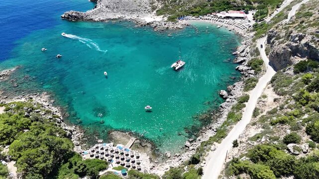 Rhodos Anthony Quinn Beach Drone Fly Over Quality 4K