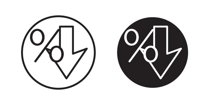 Percent down icon flat outline in black