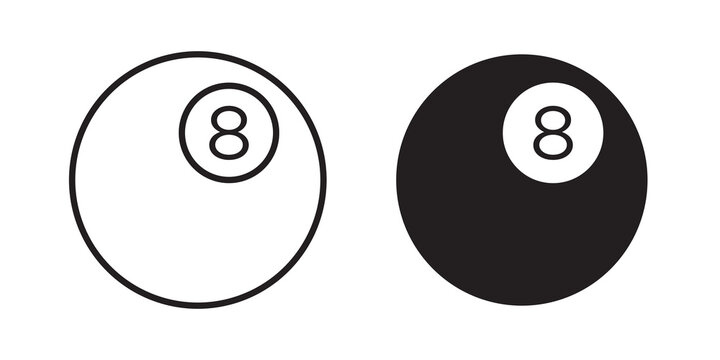 Pool 8 ball icon flat outline in black
