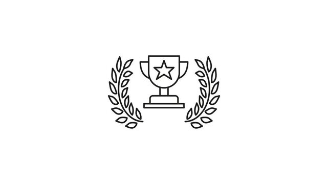 Trophy With Laurel Wreath Animated Icon With Alpha Channel. Achievement, Excellence, And Victory Recognition Motion Graphic. Award Ceremony, Success Celebration. On Transparent Background
