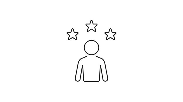 Person With Stars Animated Icon With Alpha Channel. Achievement, Success, And Recognition Motion Graphic. Personal Growth And Excellence. On Transparent Background