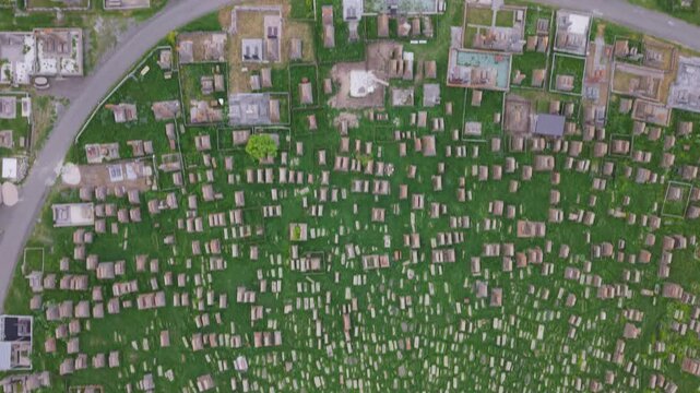 Aerial view of Noratus Cemetery with ancient khachkars, Armenia.