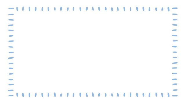 Hand drawn blue dashed border frame cute rectangle dotted line sketch