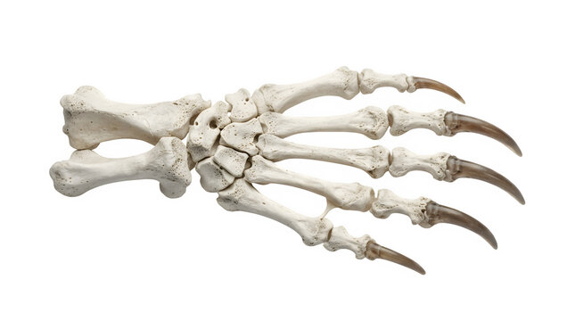 3D model of a skeletal clawed hand with sharp talons isolated on transparent background.
