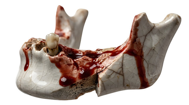 Detailed 3D anatomical model of human mandible with muscle attachment points.