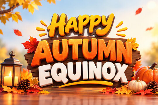 Autumn Equinox Day and Night Concept with Falling Leaves, Seasonal Transition and Balanced Nature Design	,,