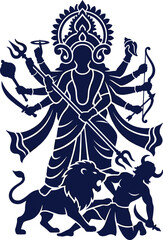 Fototapeta premium Powerful Hindu deity silhouette with elephant head multiple arms lion and traditional weapons in ornate festival artwork
