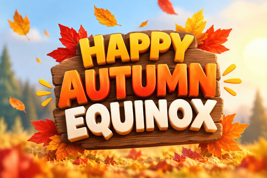 Autumn Equinox Day and Night Concept with Falling Leaves, Seasonal Transition and Balanced Nature Design	,,
