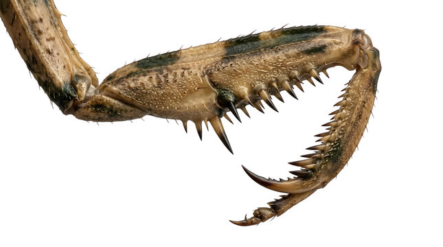Close-up of scorpion claw and pincer isolated on transparent background.