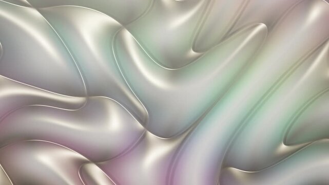 Abstract liquid background with iridescent metallic waves and smooth flowing shapes in a soft gradient of pastel colors
