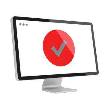 Computer monitor displaying a red checkmark