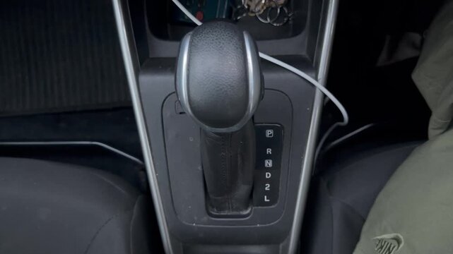 Automatic Gear Shifter Close-Up Inside Car Interior