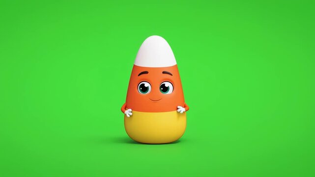 Cute Candy Corn Character with Happy and Sad Expressions on Green Screen.