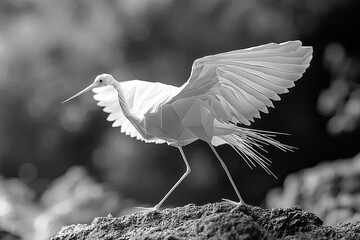 Obraz premium Handcrafted Origami Crane Captured in Minimalist Flat Art
