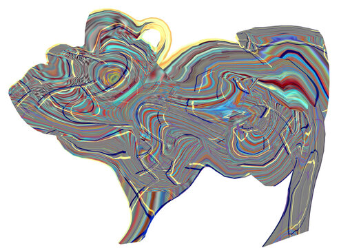 Abstract isolated sylhouette of animal with multicolor wavy lines on the blue grey backdrop