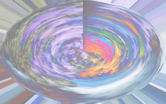 Stylized geometric pattern with semitransparent water vortex with coloring splashes