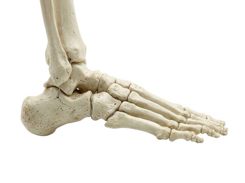 Human foot and ankle bone anatomy side view isolated on a transparent background
