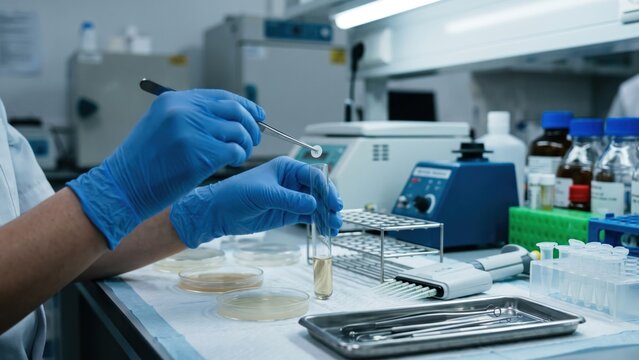 Technician Prepares Samples for Antimicrobial Resistance Testing in Lab