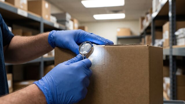 Worker Examining Package for Counterfeit Features During Security Training