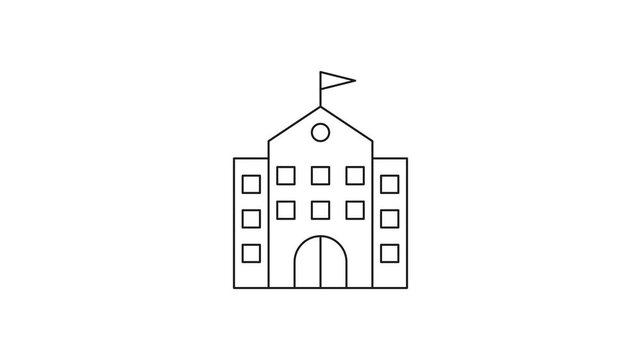 School Building Animated Icon With Alpha Channel. Educational Institution, Learning Facility, And Academic Campus Motion Graphic. On Transparent Background