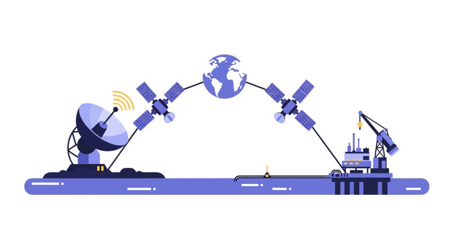 Satellite Communication Network Connecting Global Industry and Offshore Platforms