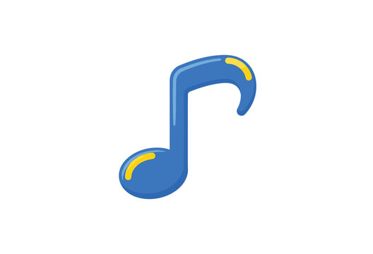 Blue musical note with yellow highlights on a white background
