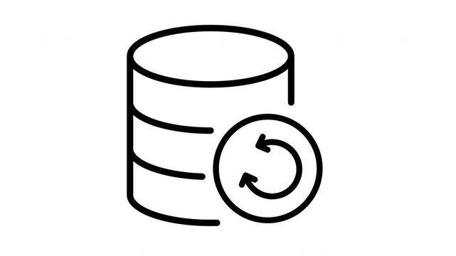 animated database backup icon with circular arrow symbol for storage maintenance. Suitable for data management, file security, it services, and technology concepts.
