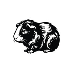 Fototapeta premium Black and white illustration of a cute fluffy guinea pig sitting in a simple profile view