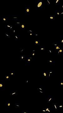 Looped 3D animation on a transparent background. Vertical format. Gold coins flying in various directions.