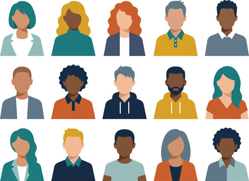 Diverse group colorful illustrated people icons transparent background collection