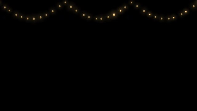 Golden Christmas Garland Lights 4K Seamless Loop with Alpha Channel	
