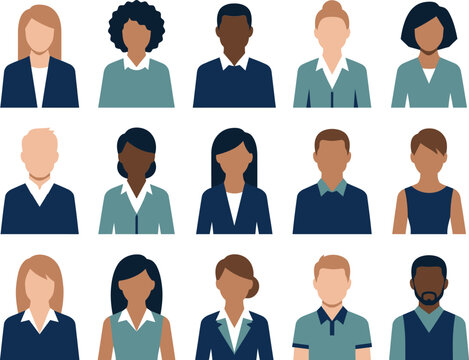 Diverse professional people icons with business attire transparent background