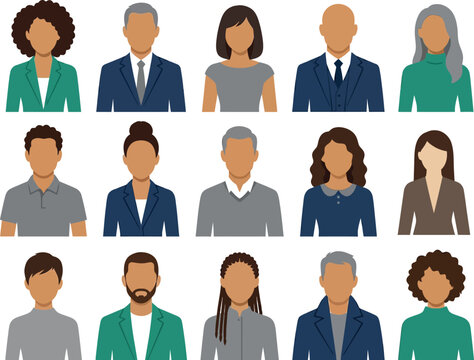 Professional diverse team icons with varied hairstyles and business attire styles