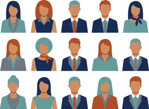 Set of diverse professional business people icons with transparent background